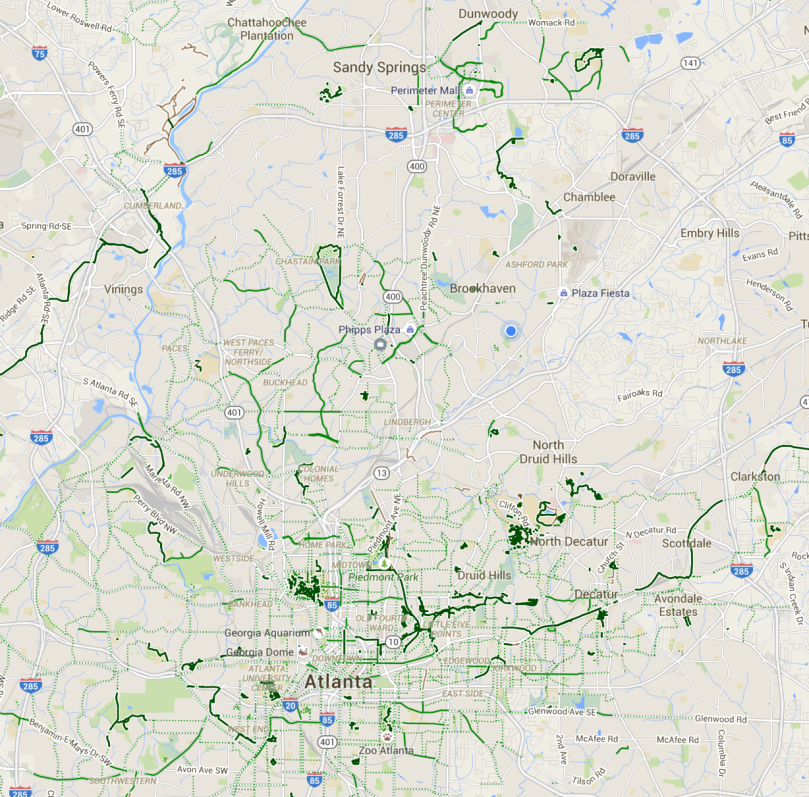 Google Maps Bike-friendly Roads in Atlanta
